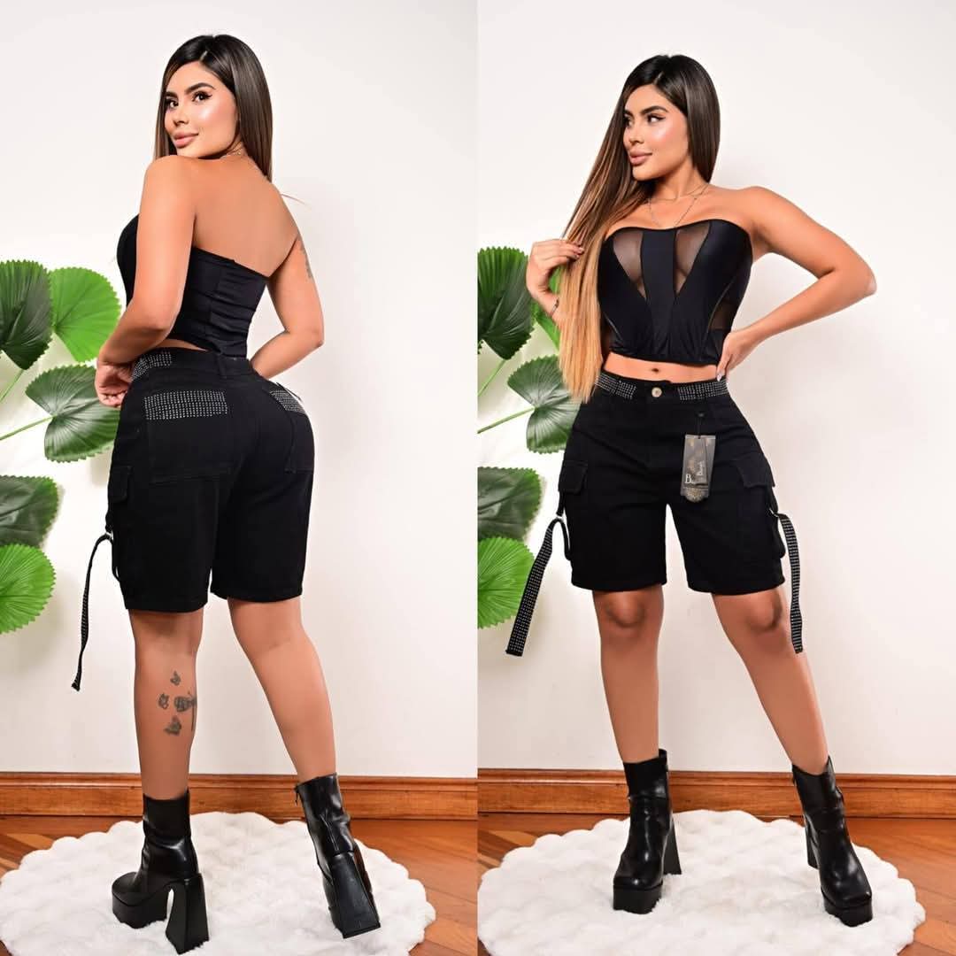 Shorts cargo con brillos